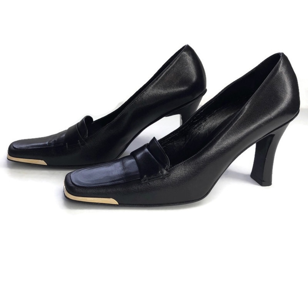 Vintage Escada Black Leather Heels Italy 36.5 6.5 - Picture 3 of 9